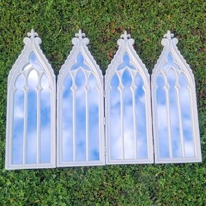 Elegant White Gothic Wall Mirror Set Cathedral Panel Folding Mirror